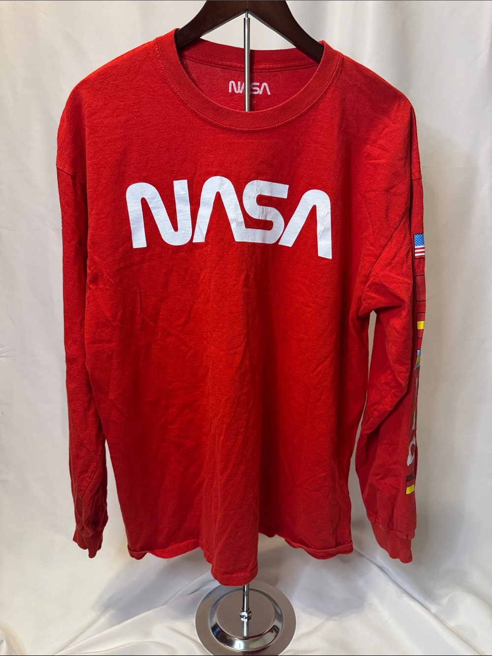 NASA Men's Long Sleeve Logo Shirt - Red men’s large. #100